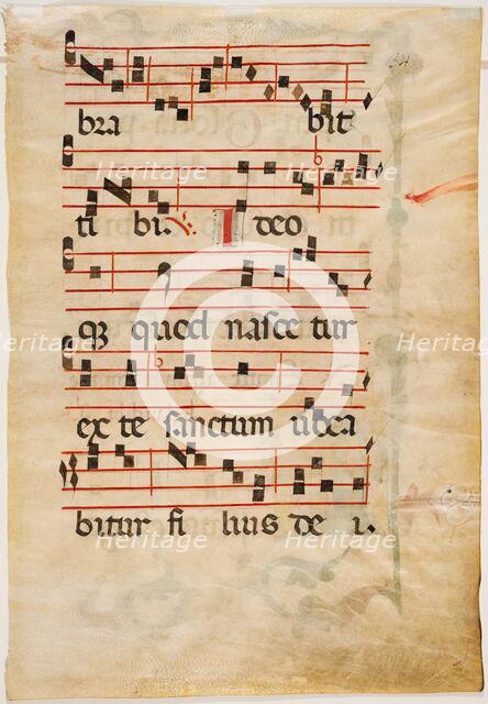 Antiphonary Leaf: Text with Musical Notation with Ornamental Letter, early 14th century. Creator: Unknown.