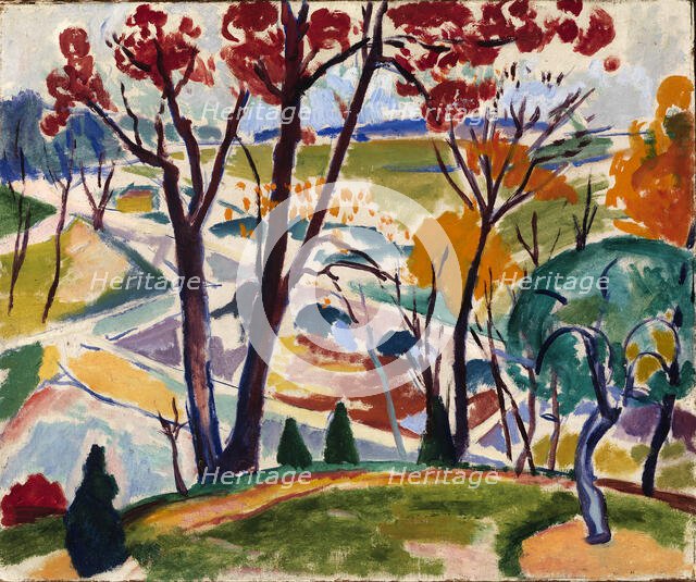 Landscape, Bridge, Huntingdon Valley, ca. 1915-1916. Creator: Henry Lyman Saÿen.