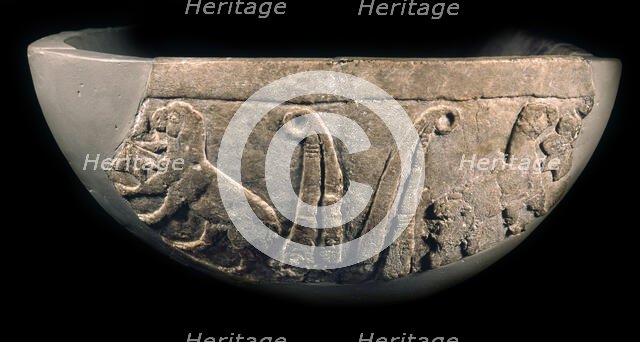 Sumerian reed house. Detail of the Uruk Trough, 3300-3000 BC. Creator: Sumerian culture.