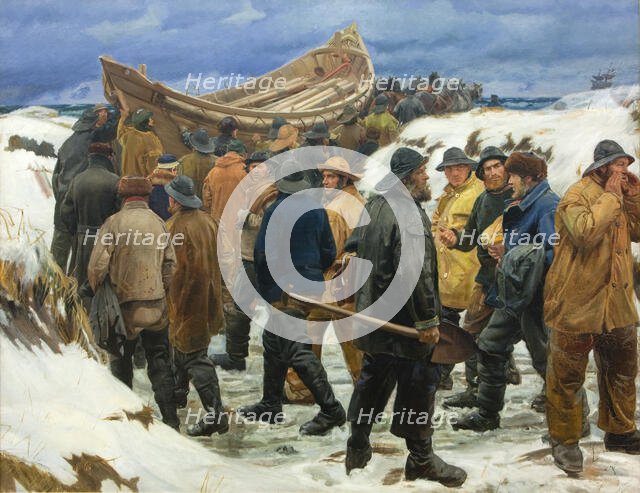 The Lifeboat is Taken through the Dunes, 1883. Creator: Michael Peter Ancher.