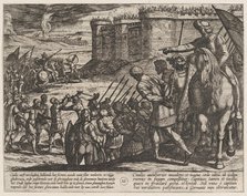Plate 16: Roman Captives Before the Old Fortress, from The War of the Romans Against the B..., 1611. Creator: Antonio Tempesta.