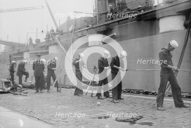 Getting deck lashings in shape -- NEW YORK, between c1910 and c1915. Creator: Bain News Service.