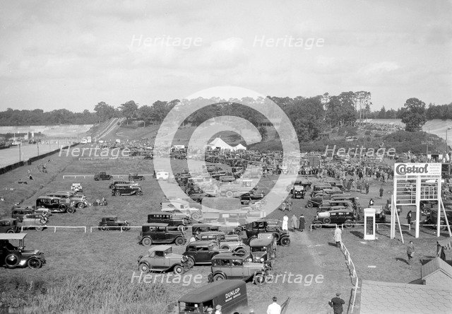 Car park at Brooklands motor racing circuit. Artist: Bill Brunell.