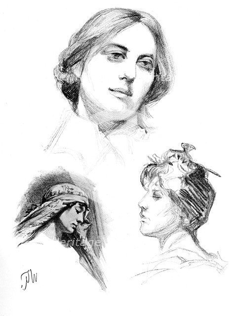 Pencil studies of three women, 1902-1903.Artist: W Gulzow