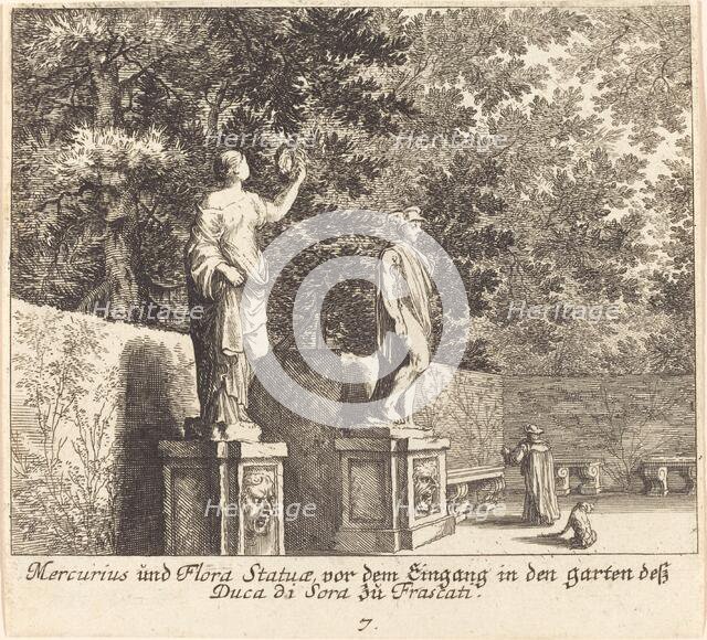 Statues of Mercury and Flora, Gardens of Duke di Sora, Frascati, 1681. Creator: Melchior Küsel.