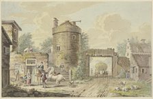 Riders halting at an old tower. Creator: Unknown.