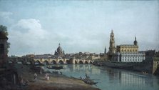 Dresden seen from the Right Bank of the Elbe, beneath the Augusts Bridge, 1748. Artist: Bellotto, Bernardo (1720-1780)