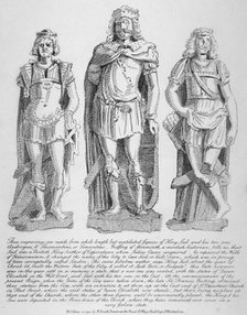 Mutilated figures of the mythical King Lud and his two sons Androgeus and Theomantius, 1795. Artist: John Thomas Smith