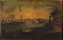 View of ile Saint-Louis and ile de la Cite, from the tip of Arsenal, c1750. Creator: Le Roux.
