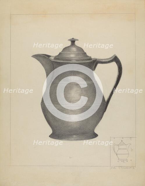 Pewter Covered Water Pitcher, c. 1936. Creator: Joseph Stonefield.