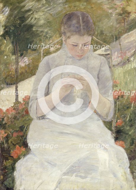 Young Woman Sewing in the Garden, 1880-1882. Artist: Cassatt, Mary (1845-1926)