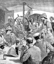 Stanley’s Expedition: presentation of the order of Zanzibar, by the British Consul...Mombasa, 1890. Creator: P Naumann.