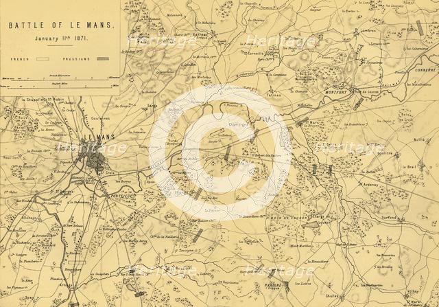 Map of the Battle of Le Mans, 11 January 1871, (c1872).  Creator: R. Walker.
