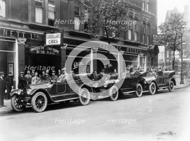 Cadillac cars preparing to start on the Austrian Alpine Trial, 1914. Artist: Unknown