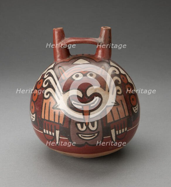 Double Spout Vessel Depicting Costumed Figure with Decapitated Head, 180 B.C./A.D. 500. Creator: Unknown.