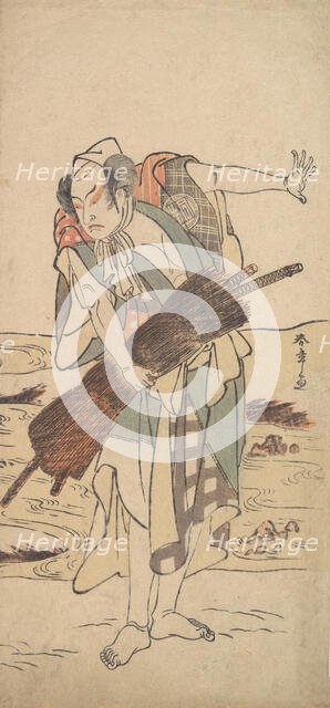 Arashi Sangoro as a Ronin Samurai Standing on the Bank, ca. 1777. Creator: Shunsho.
