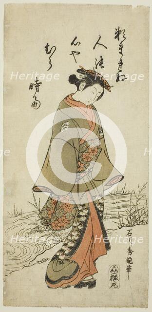 Young Woman Walking Near a Stream, c. 1760. Creator: Ishikawa Toyonobu.