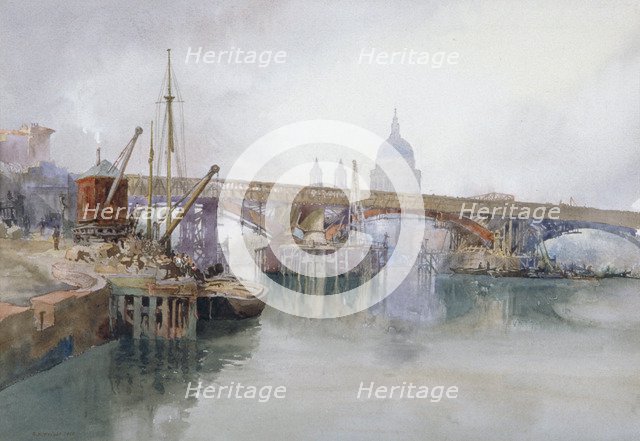'Southwark Bridge in Course of Demolition', 1915. Artist: Richard Henry Wright