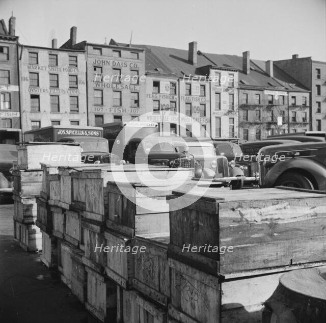 Boxes of fish caught off the New England coast waiting to be shipped to retail..., New York, 1943. Creator: Gordon Parks.
