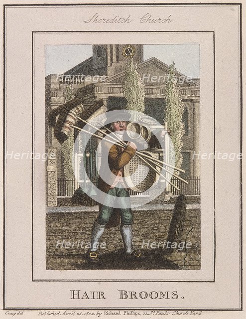 'Hair Brooms', Cries of London, 1804. Artist: Anon