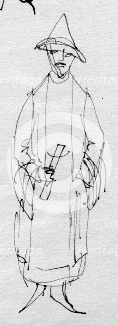 Man in pointy hat, c1950. Creator: Shirley Markham.