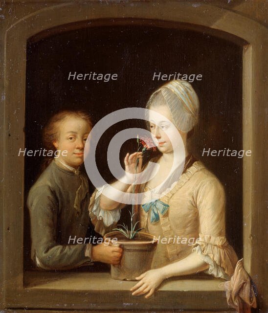 A Woman and a Young Man at a Window, c1770-1780. Creator: Johann Andreas Herrlein.