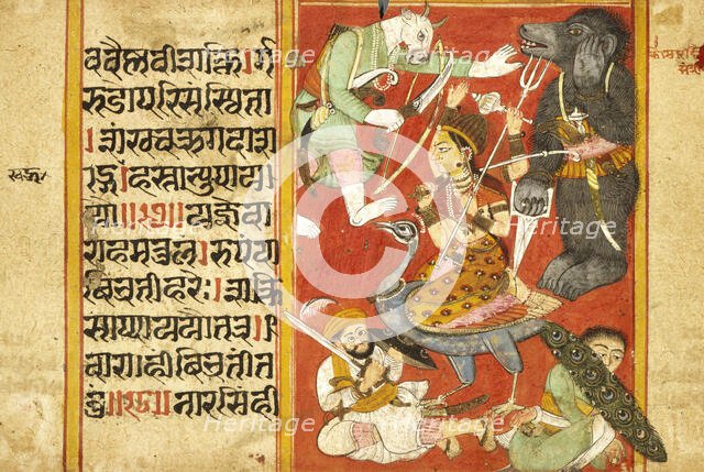 Vaishnavi and Varahi Fighting Asuras(Recto), Kumari Fighting Asuras(Verso)..., between 1675 and 1700 Creator: Unknown.