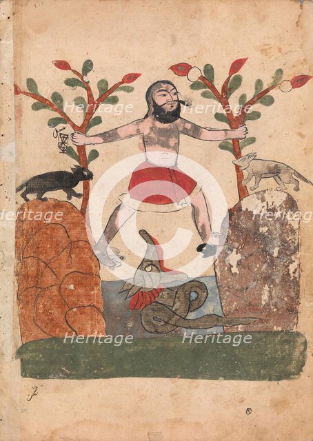 Man's Fate or the Man Taking Refuge in a Well Inhabited by a Dragon, Folio..., 18th century. Creator: Unknown.