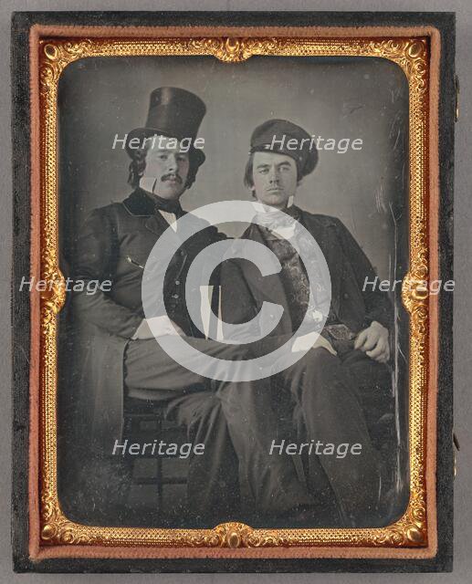 Portrait of Seated Two Men, One in Top Hat, Another in Cap, about 1850. Creator: Unknown.
