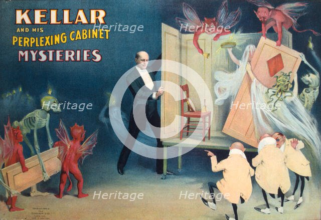 Kellar and his perplexing cabinet mysteries, c1894. Creator: Strobridge Lithographing Company.