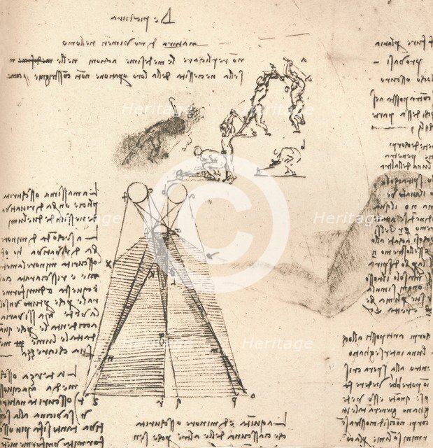 Diagram illustrating the theory of light and shade and sketches of figures, c1472-c1519 (1883). Artist: Leonardo da Vinci.