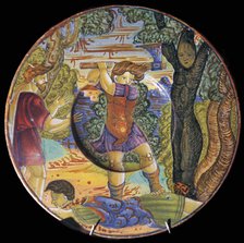 Italian earthenware plate, Erysichthon felling a tree in grove of Ceres, 16th century. Artist: Unknown
