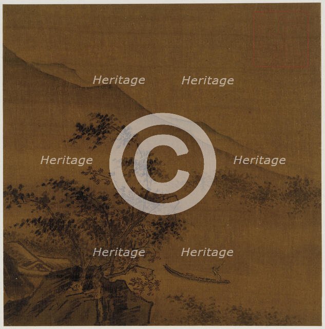 Landscape: hillsides, rocks, trees, house and a boat, Ming dynasty, 1368-1644. Creator: Unknown.