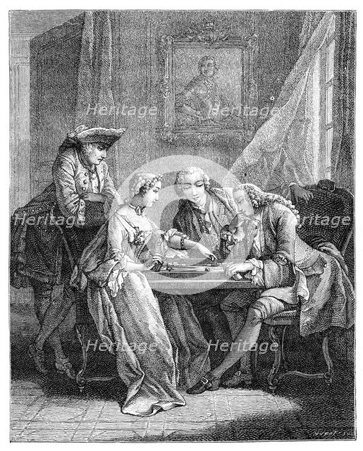 The Game Of Trictrac, (1885).Artist: Eisen