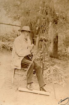 Yakov Polonsky, Russian poet, working at an easel, c1890. Artist: Sergei Dmitrievich Botkin