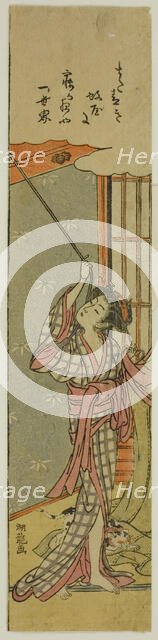 Young Woman Hanging a Mosquito Net, c. 1775. Creator: Isoda Koryusai.