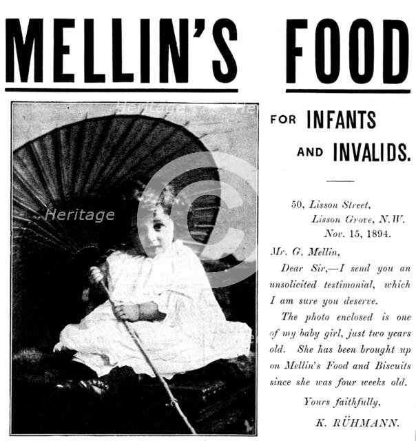 Advertisement for Mellin's Food for Infants and Invalids, 1895. Creator: Unknown.