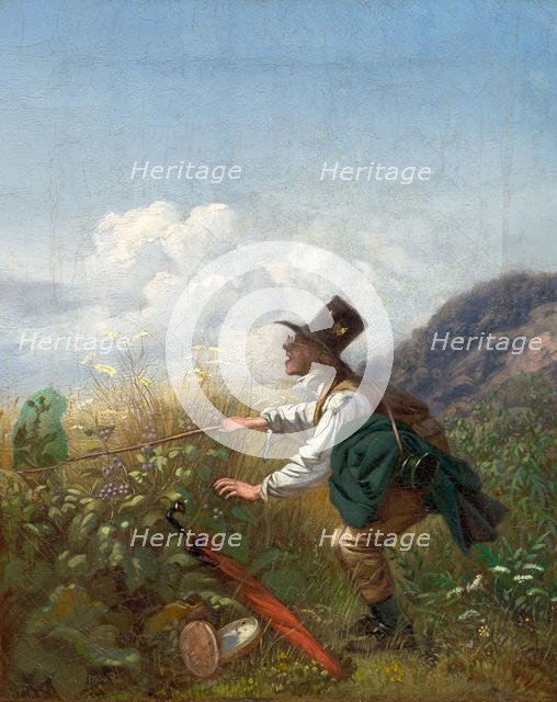 The butterfly catcher (Botanist), c. 1837. Creator: Spitzweg, Carl (1808-1885).