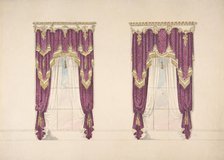 Design for Purple Curtains with Gold Fringes and a Gold and White Pediment, early 19th century. Creator: Anon.