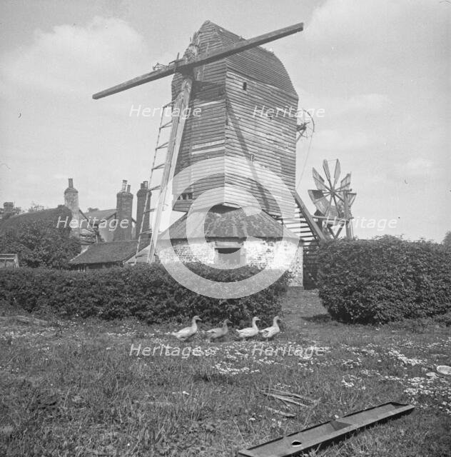 The semi derelict post mill at Crow's Green, Bardfield Saling, Braintree, Essex, 1935. Creator: HES Simmons.