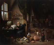 An alchemist in his laboratory, c1680s. Creator: Follower of David Teniers II.