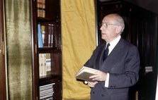 Enrique Tierno Galván (1918-1986), professor and Spanish politician, photo 1983.