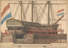 The 'Zoutman' on ship camels, 1807.  Creator: J. Vos.