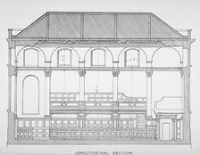 Longitudinal section of the Church of St Clement, Eastcheap, City of London, 1860. Artist: Anon