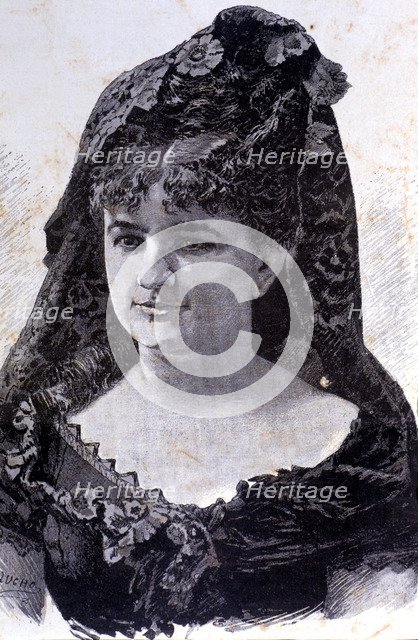 Emilia Pardo Bazán (1851-1921), Galician writer at the age of 30 years, engraving.