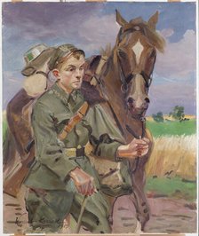 A Soldier with a Horse, 1919. Creator: Wojciech Kossak.
