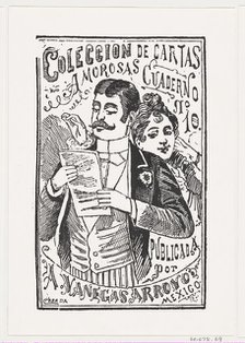 A woman looking over a man's shoulder at the letter in his hand, illustration for..., ca. 1880-1910. Creator: José Guadalupe Posada.