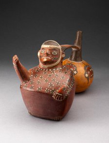 Double-Chambered Vessel Depicting a Figure and Trophy Heads, A.D. 500/800. Creator: Unknown.