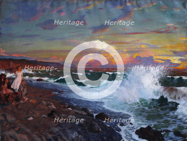 Sunset. Sea shore, Early 20th cen. Creator: Bobrovsky, Grigori Mikhailovich (1873-1942).