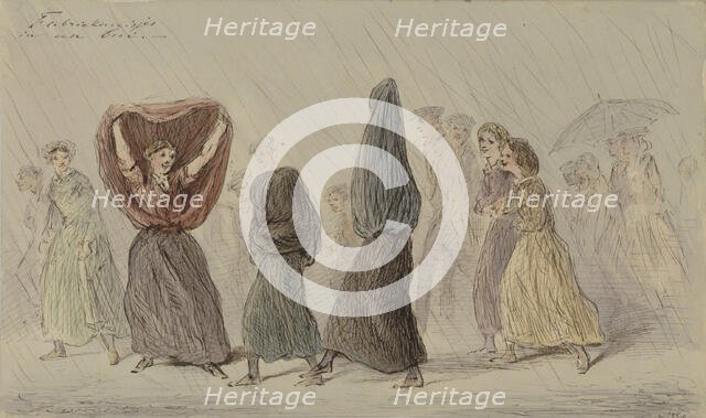 Factory girls in a rain shower, c.1854-c.1887. Creator: Alexander Ver Huell.